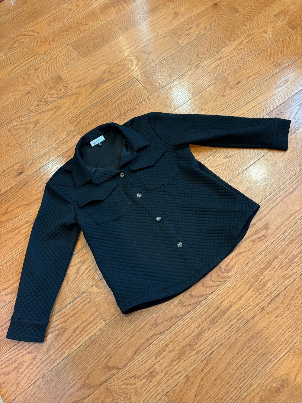 Wanna Be Me Quilted Shacket Jacket Black Diamond Texture Button Front Small